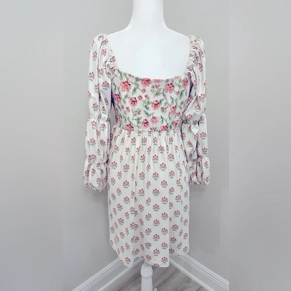 Smith & Quinn Women's Off White Floral Dress with Long Bishop Sleeves US Medium - Picture 6 of 8